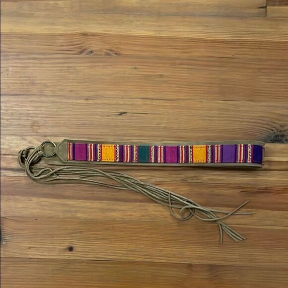 Guatemalan Multicolor Striped Waist Belt Womens Size XL Suede Leather Cotton - Picture 4 of 10